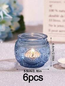 Set Tempat Lilin Kaca Biru Antik Isi 6 atau 12 Buah Dekorasi Meja Pernikahan Gaya Boho Pesta Teh Suvenir Pesta Pengantin Hiasan Tengah Meja Rustic Hadiah untuk Tamu - biru - View 13