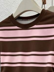 Teen Girl Tropical Fruit All Over Print Knit T-Shirt,Embroidered Graphic Tee,Brown,Summer,Casual,Graduation,Back-To-School,Relaxed Fit,New Style,Chill - Multicolor - View 3
