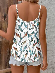 SHEIN Clasi Camiseta holgada de escote en V con estampado geométrico abstracto tipo vidrio verde en un estilo minimalista y casual, adecuada para el verano - Multicolor - Ver 2