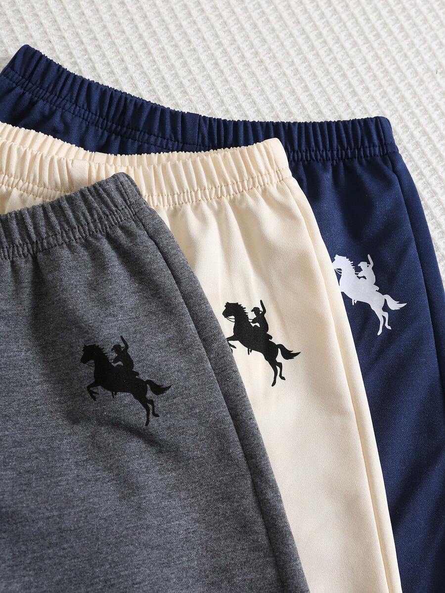 SHEIN 3pcs/Set Young Boy Casual Comfortable Fashionable Simple Soft Shorts With Badge And Waistband Decoration Set,Suitable For Daily Wear,School,Summer