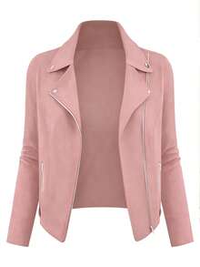 SHEIN LUNE Women's Casual Versatile Street Fashion Motorcycle Jacket Fall Winter Cloth For Women Autumn - Pink - View 1