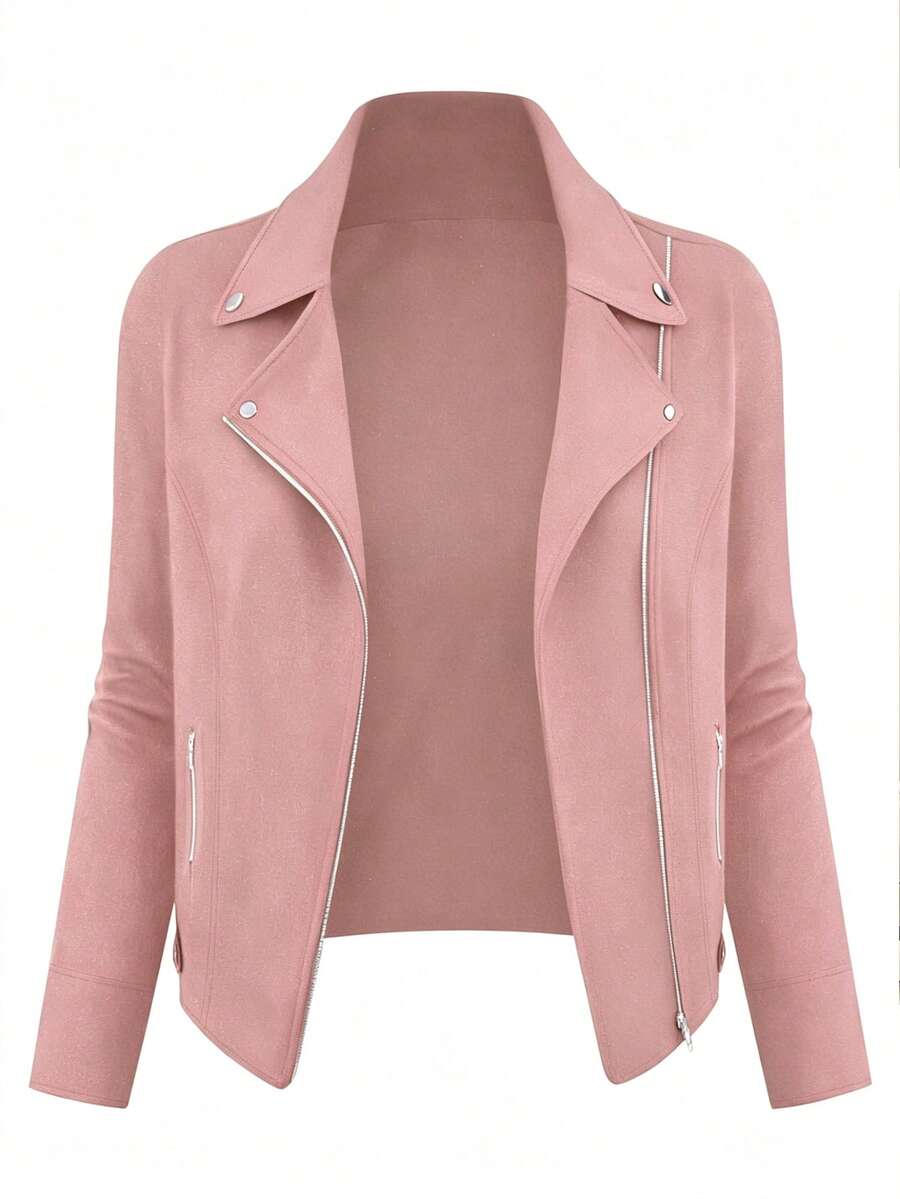 SHEIN LUNE Women's Casual Versatile Street Fashion Motorcycle Jacket Fall Winter Cloth For Women Autumn - Pink - View 1