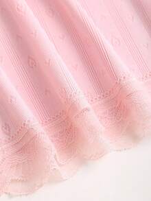 Flirla Women's Spring/Summer Korean Style Pink Casual Elegant Comfortable Versatile V-Neck Lace Ruffle Bow Tie Design Short Sleeve T-Shirt - Pink - View 5