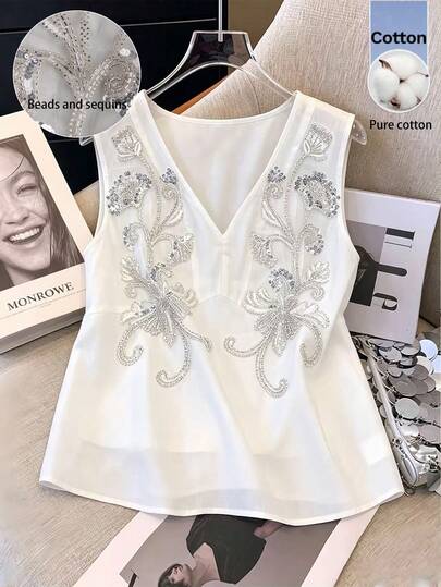 GlowEve Áo kiểu không tay cổ chữ V đính sequin