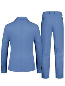 Manfinity Mode Men's Business Formal Solid Color Lapel Collar Suit Blazer And Pant Set For Ceremony - Dusty Blue - View 2