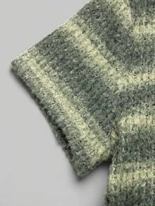 SHEIN Bộ đồ hai mảnh cho bé gái tuổi teen, áo thun và quần kẻ sọc xanh lá cây, thoải mái và tối giản, thích hợp mặc mùa hè. - màu xanh lá - Xem 5