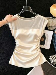 SHEIN Franclia 女士新款简约百搭半透明通勤时尚修身T恤 - 杏色 - 查看 5