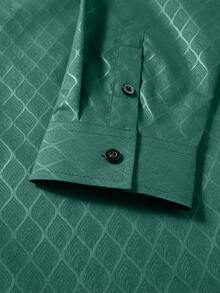 Manfinity Mode Men's Dark Green Dress Shirt,Formal Business Casual Long Sleeve Textured Pattern Shirt For Autumn,Luxury Stand-Up Collar Button Down Top,Gift,Ceremony - Dark Green - View 7
