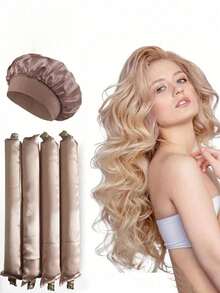 3/4/5Pcs Heatless Curling Set - Silk Hair Rollers For Overnight Styling, Soft Sleep Headband Curler For Long Hair, Slouchy Curl Maker For Women, Home Manual Hair Accessories - Multicolor - View 13