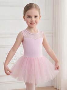 SHEIN Abbigliamento per ragazze giovani elegante &, balletto con pizzo floreale trasparente sulla schiena, carino, Natale, ritorno a scuola - Rosa - Visualizzare 6