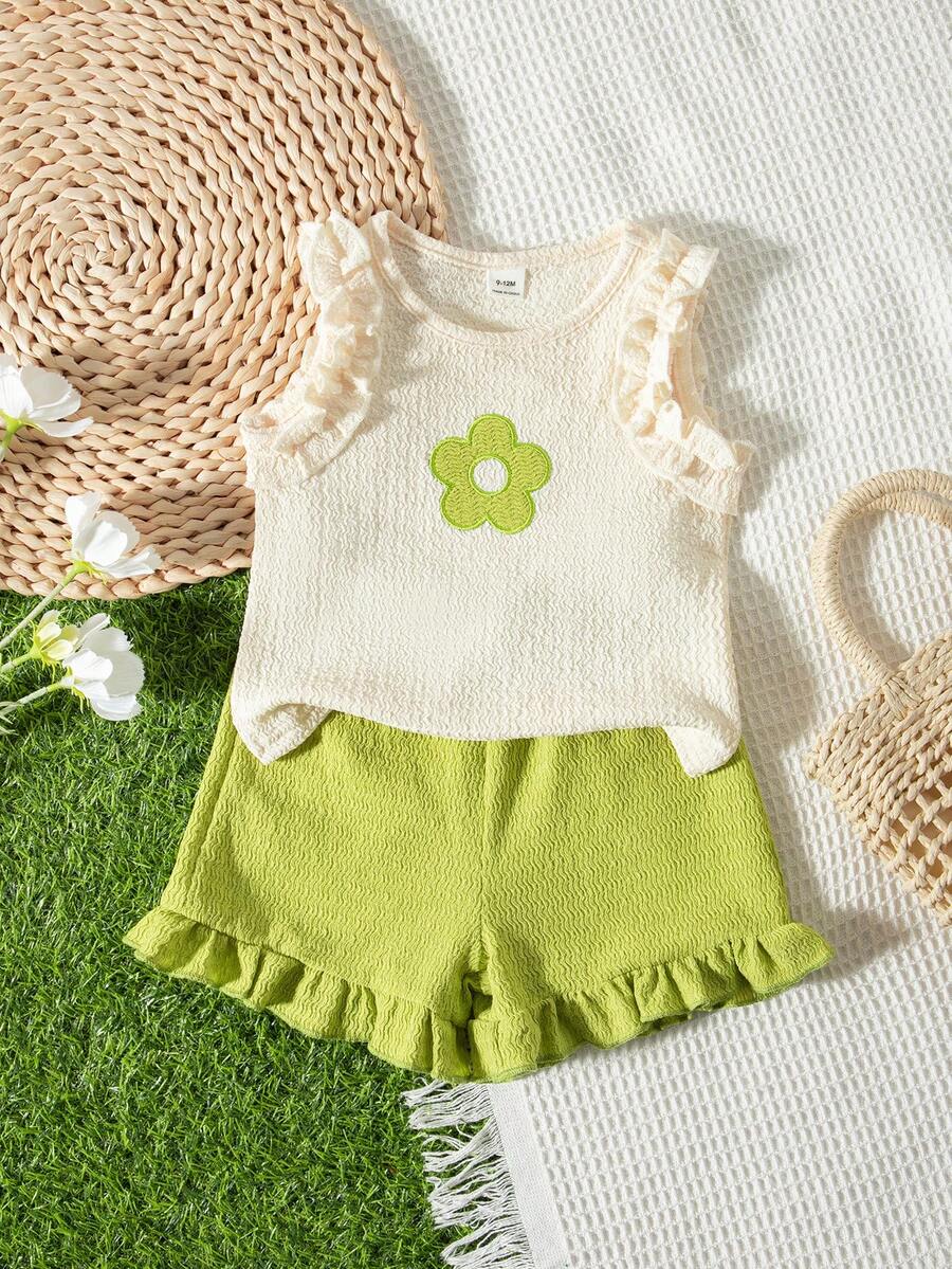 Bộ áo ba lỗ và quần short giản dị, dễ thương dành cho bé gái - màu xanh lá - Xem 1