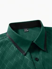 Manfinity Mode Men's Dark Green Dress Shirt,Formal Business Casual Long Sleeve Textured Pattern Shirt For Autumn,Luxury Stand-Up Collar Button Down Top,Gift,Ceremony - Dark Green - View 5