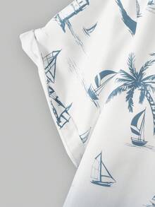 Genlund Conjunto de camisa de manga corta con estampado minimalista y pantalones cortos de unicolor para hombre, vacaciones - Multicolor - Ver 5