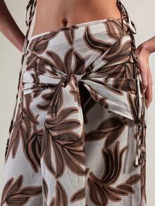 Rouah Linen Blend Oversized Tropical Rustic Leaf Print 2 Piece Set - Perfect For Summer Holiday And City Breaks - Skirt Co Ord Women Beach Vacation - Multicolor - View 4