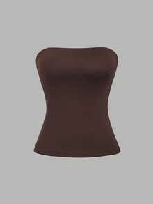 Elamini Conjunto de 2 piezas de camiseta y camisola de punto jacquard elegante de capas blanca y beige para uso diario, para primavera/verano de mujer - Café integral - Ver 8