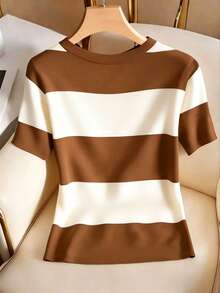 Franclia Plus Size Casual Striped Print T-Shirt - Multicolor - View 2