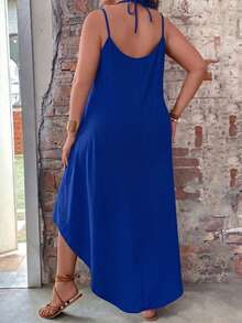 Breezaya Plus Size Women Versatile Slimming Floral Trim Collar Maxi Camisole Dress - Royal Blue - View 2