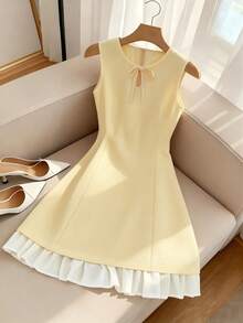 GlowEve Đầm midi dáng chữ A không tay, thắt eo, chất liệu chiffon thủ công, kiểu Pháp thanh lịch, thích hợp cho mùa hè, sinh nhật, lễ tốt nghiệp và các dịp lễ hội. - Màu vàng - Xem 1
