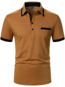 Manfinity Homme Men's Contrast Color Half-Placket Regular Fit Short Sleeve Casual Summer Polo Shirt - Coffee Brown - View 5