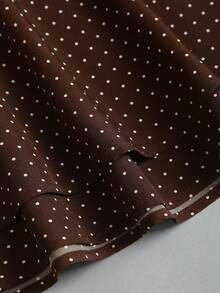 Sweetra Women's Spring/Summer Khaki Polka Dot French Romantic White Lace Patchwork Spaghetti Strap Camisole & Ruffle A-Line Mini Skirt 2-Piece Set - Coffee Brown - View 6