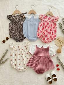 Bộ áo liền quần mùa hè dễ thương, kiểu dáng thường ngày, họa tiết da báo, tay bồng cho bé gái. - trắng - Xem 5