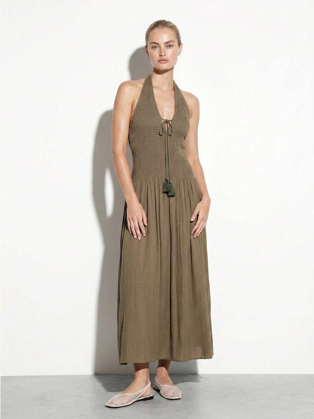 smocked halter maxi dress Hattie Smocked Halter Maxi Dress