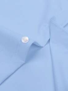 Manfinity Mode Men Plus Size Short Sleeve Simple Versatile Formal Shirt, Embroidered Logo , Ceremony - Baby Blue - View 4