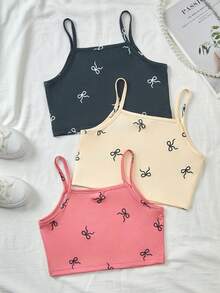 SHEIN Genkimix Kids Bộ 3 áo hai dây cổ điển tối giản, thoải mái và đa năng dành cho bé gái tuổi teen - Nhiều màu - Xem 2