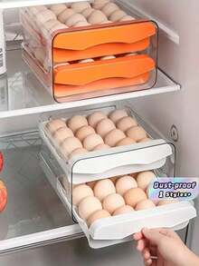 SHEIN 2-Layer Drawer Type Egg Storage Organizer,Stackable PET Egg Storage Set Ouble-Layered For Maximum Capacity, Clear Plastic Egg Holder For Your Refrigerator - White - View 3