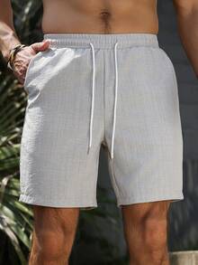 VENTUSAIL Shorts casuais masculinos com cintura ajustável por cordão, confeccionados em tecido texturizado, ideais para presentear namorado ou marido e perfeitos para atividades ao ar livre. - Cinza claro - Ver 4