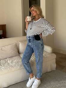 SHEIN Maternity Solid Color Casual Jeans Light Blue Summer - Medium Wash - View 4
