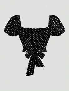 Sweetra Kemeja Kasual Serbaguna untuk Wanita Ukuran Besar dengan Motif Polkadot, Cocok untuk Pemakaian Sehari-hari - Hitam - View 2