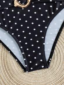 Swim Chiccia Bộ bikini nữ kiểu dáng dễ thương, họa tiết chấm bi, in hình trang sức kim loại, thích hợp cho lễ hội âm nhạc bãi biển mùa xuân/hè, kiểu dáng thời trang với phần lưng nhăn và cạp cao. - Nhiều màu - Xem 4