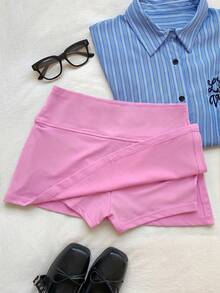 SHEIN EZwear 女士百搭粉色短裙，日常休闲穿着 - 粉色 - 查看 6
