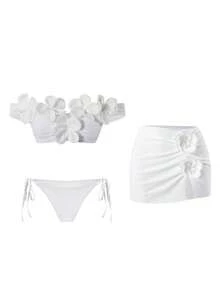 Bonvoyette Bộ bikini trắng mới dành cho nữ, thích hợp cho kỳ nghỉ biển, đồ bơi gợi cảm kiểu yếm cổ cho buổi hẹn hò trên bãi biển, mùa xuân/hè. - trắng - Xem 2