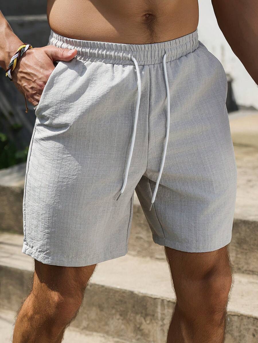 VENTUSAIL Shorts casuais masculinos com cintura ajustável por cordão, confeccionados em tecido texturizado, ideais para presentear namorado ou marido e perfeitos para atividades ao ar livre. - Cinza claro - Ver 1