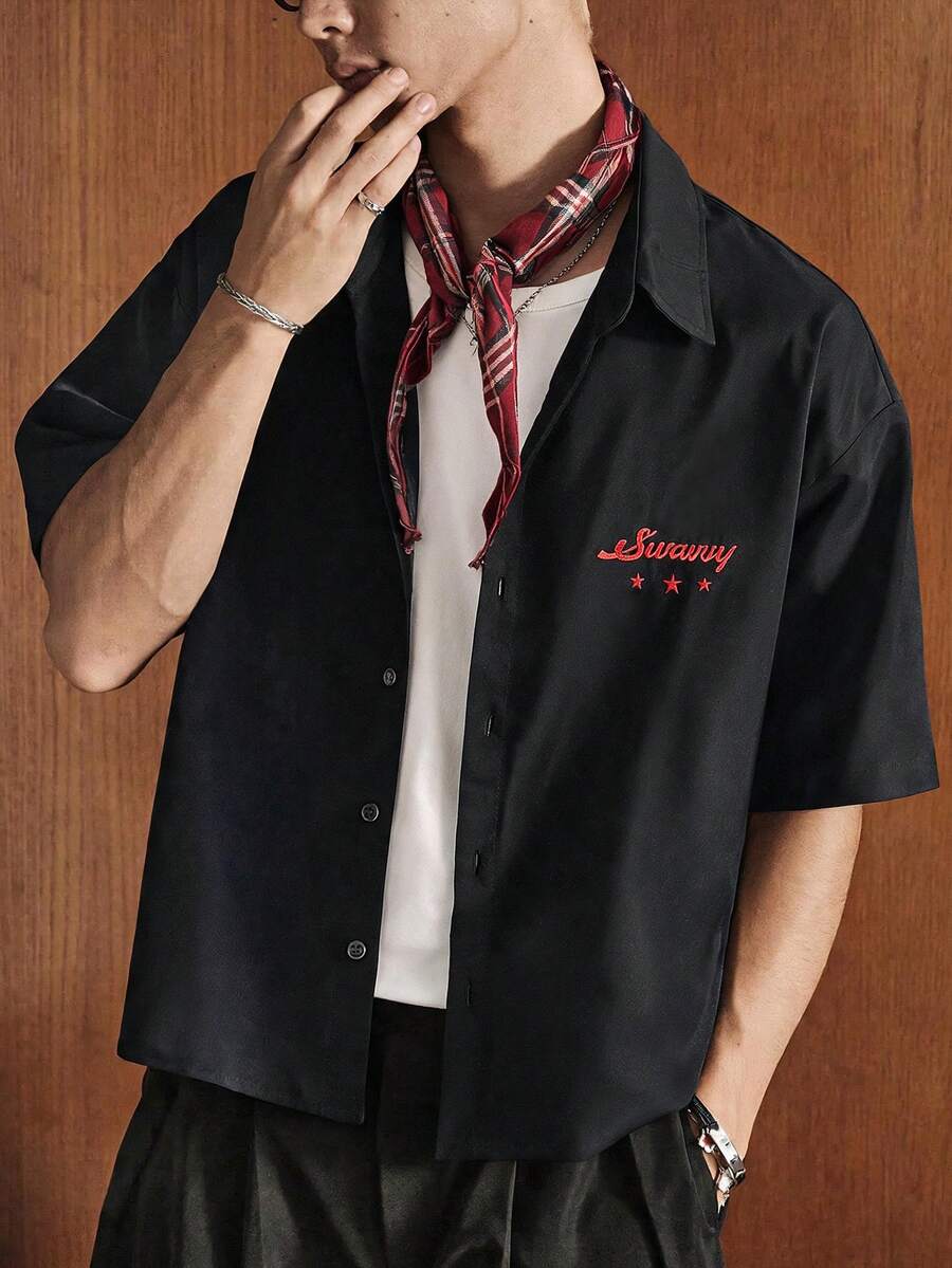 SWAVVY Camisa casual de verano versátil para hombres con manga corta, hombros caídos y botones delanteros sueltos