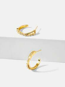 MOTF PREMIUM Pendientes de piedra microincrustados con textura simple dorada - Dorado - Ver 6