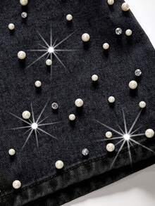 SHEIN MOD Plus Size Women Pearl Decor Pocket Denim Mini Skirt - Black - View 5