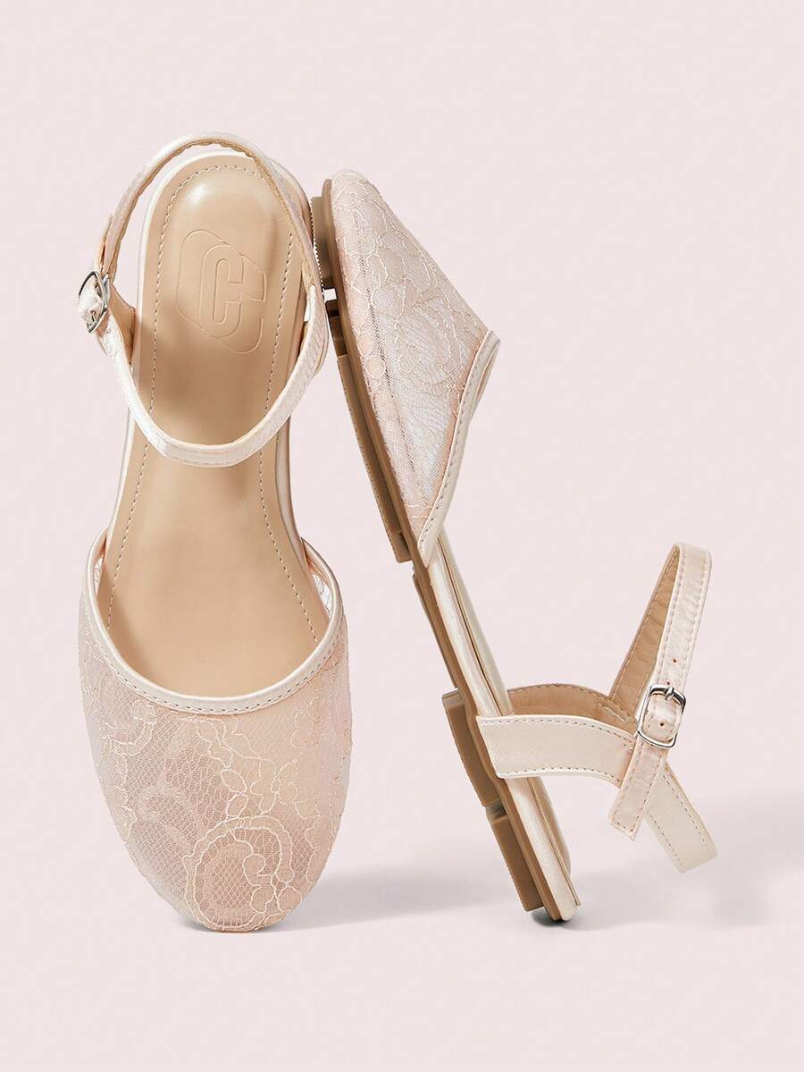 CUCCOO DOLLMOD Women's Shoes, Pink Fashion Round Toe Flower Embroidery Word With Mary Jane Cute And Sweet, Closed Toe Side Empty Flat Sandals - Flower powder - View 1