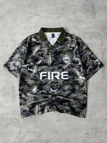 ROMWE MEN Street Life Men's Camouflage Loose Fit Polo Shirt - Army Green - View 4