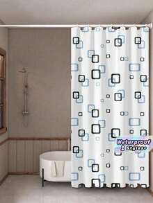 1 Paquete de Cortina de Ducha a Cuadros PEVA con Ganchos Gratis | Decoración de Baño Impermeable, Diseño Geométrico Moderno, Ligera y Fácil de Instalar - Multicolor - Ver 1
