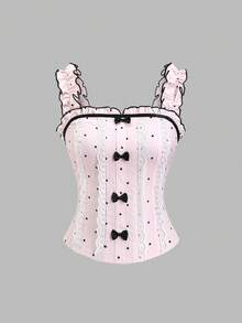 Sweetra Women's Sweet Polka Dot Patchwork Ruffle Waist Tie Bow Slim Fit Camisole Top, Suitable For Beach Wear In Spring/Summer - Multicolor - View 1