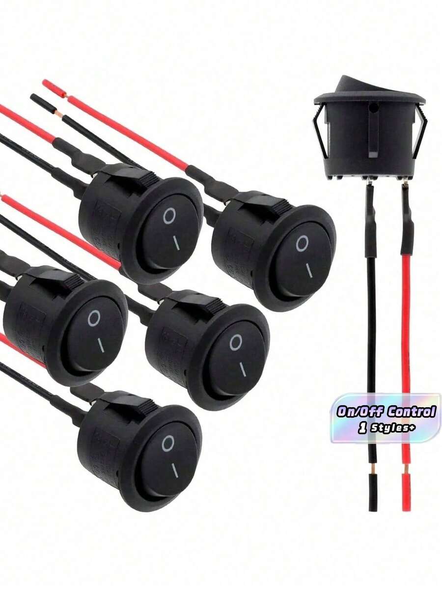 12V LED 拨动开关 2 针开/关 - 快速连接面板安装，带铝触点、塑料外壳，适用于汽车仪表板、船舶、卡车（无电池、不发光） - 黑色 - 查看 1