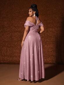 Maweii Vestido elegante de moda con hombros descubiertos, sin mangas y abertura sexy para tallas grandes - Rosa - Ver 6