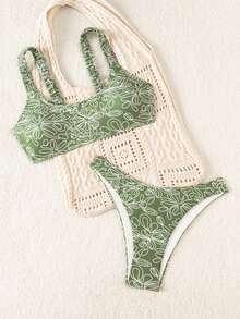 Swim Mod Random Floral Pattern Sexy Bikini Set Women Swimwear For Beach, Resort & Party, Summer Fashion - Green - View 5