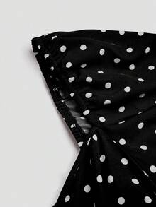 Sweetra Kemeja Kasual Serbaguna untuk Wanita Ukuran Besar dengan Motif Polkadot, Cocok untuk Pemakaian Sehari-hari - Hitam - View 3