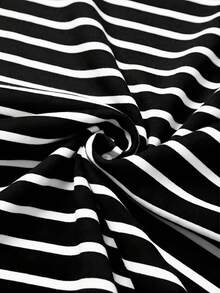 Franclia New Striped V-Neck Short Sleeve T-Shirt For Women - Black and White - View 6