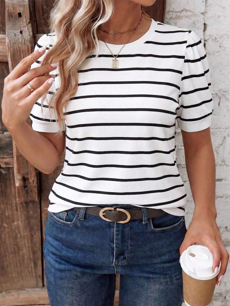 EMERY ROSE Women's Spring/Summer New Arrival Striped & Printed Pattern Casual Versatile Round Neck Plus Size T-Shirt - Multicolor - View 1