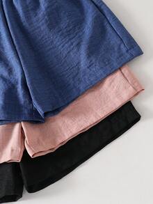 3pcs/Set Tween Girls' Textured Button Decor Solid Color Casual Shorts - Multicolor - View 6